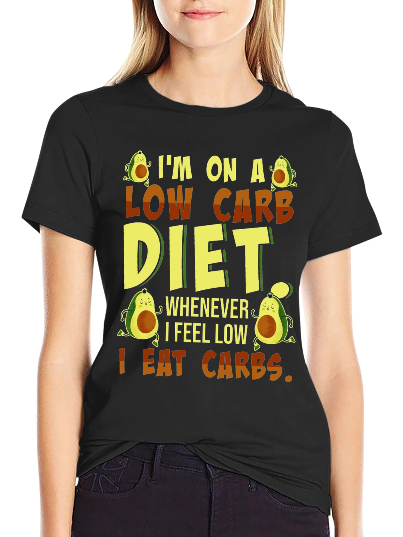 Black Low Carb Diet Funny T-Shirt view 2