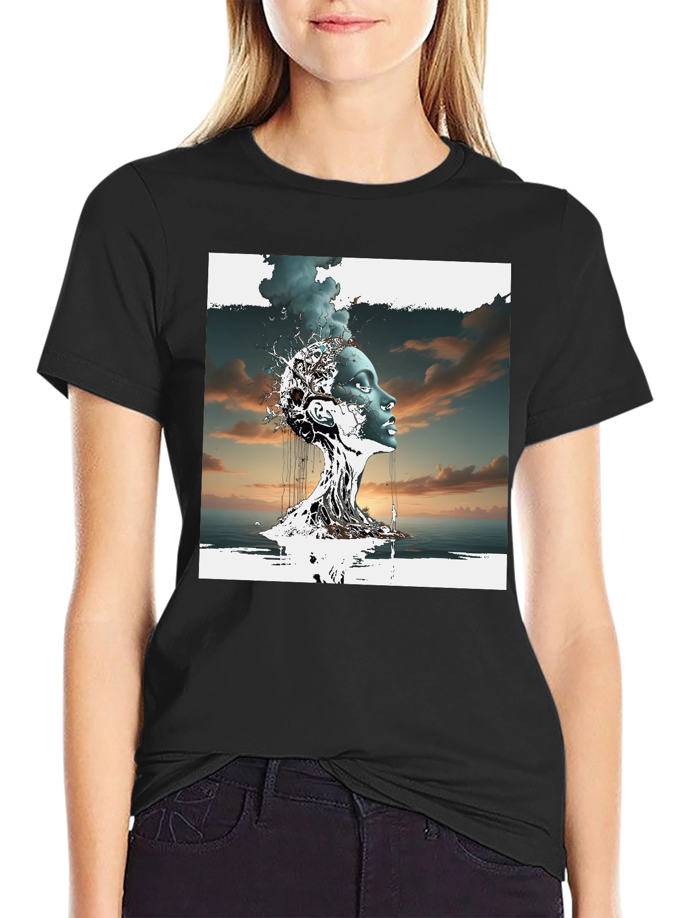 Black Abstract Woman Graphic T-Shirt view 2