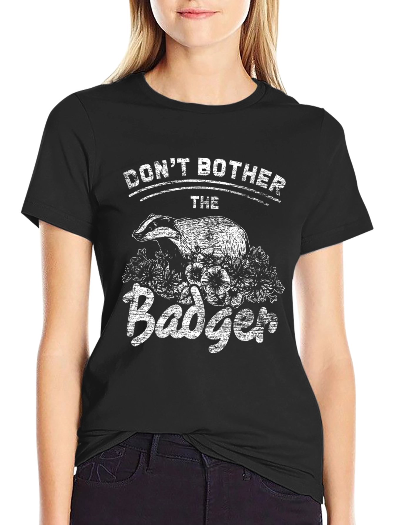 Black Don't Bother the Badger Graphic T-Shirt view 2