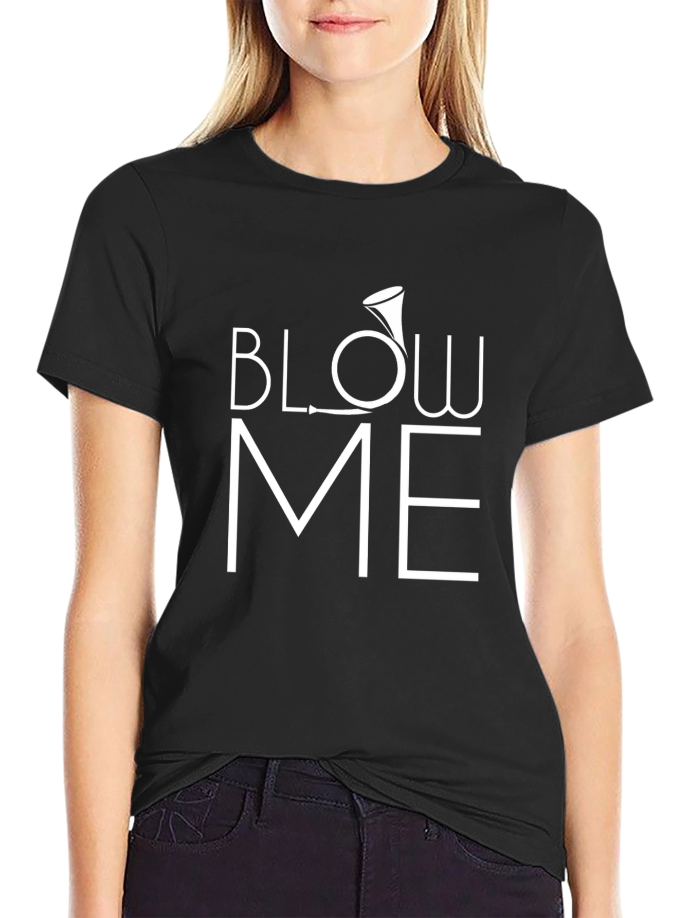 Black Humorous "Blow Me" T-Shirt: Black Cotton Blend view 2