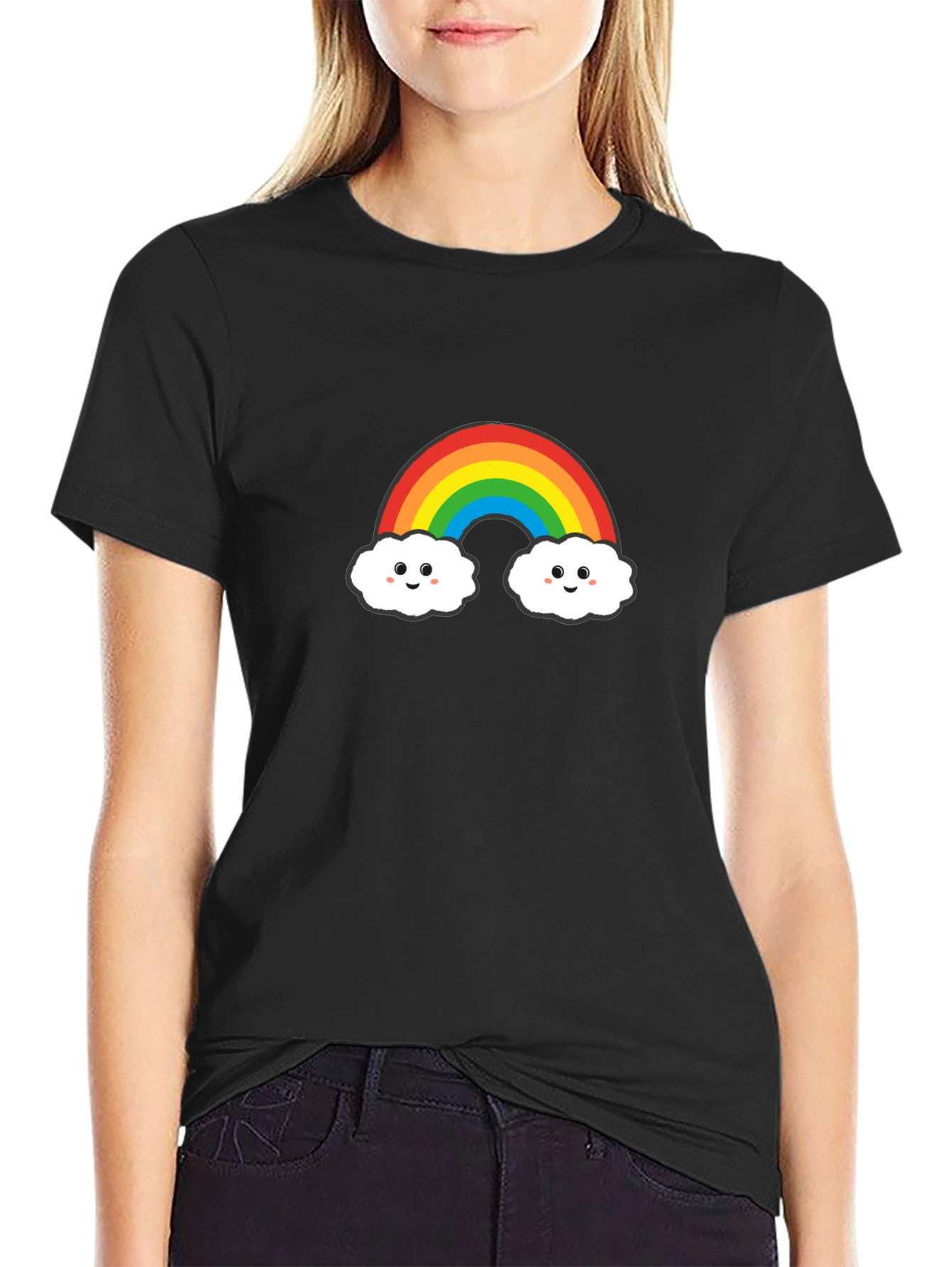 Black Cute Rainbow Cloud Graphic Tee - Black view 2