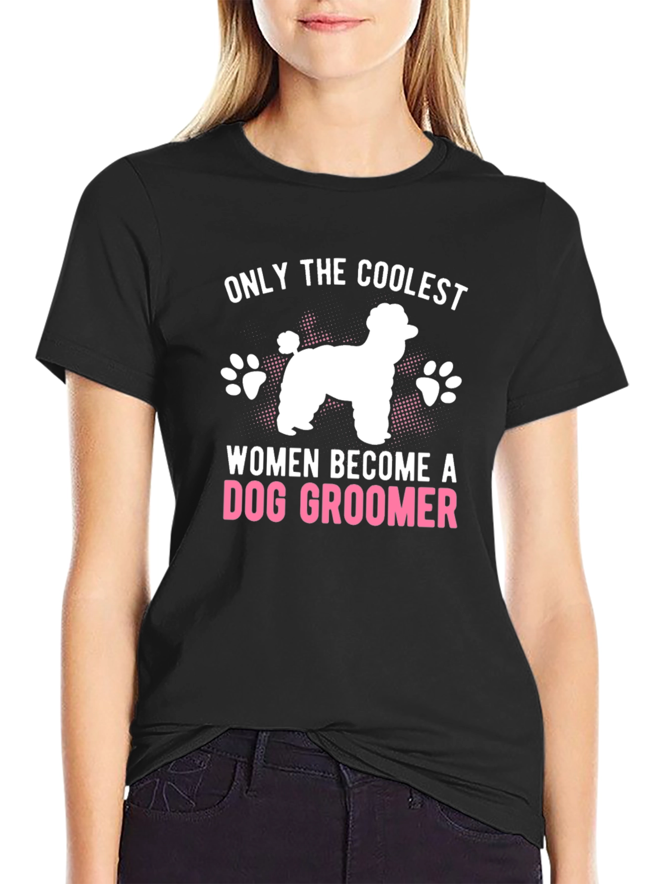 Black Coolest Women Dog Groomer Graphic Tee view 2