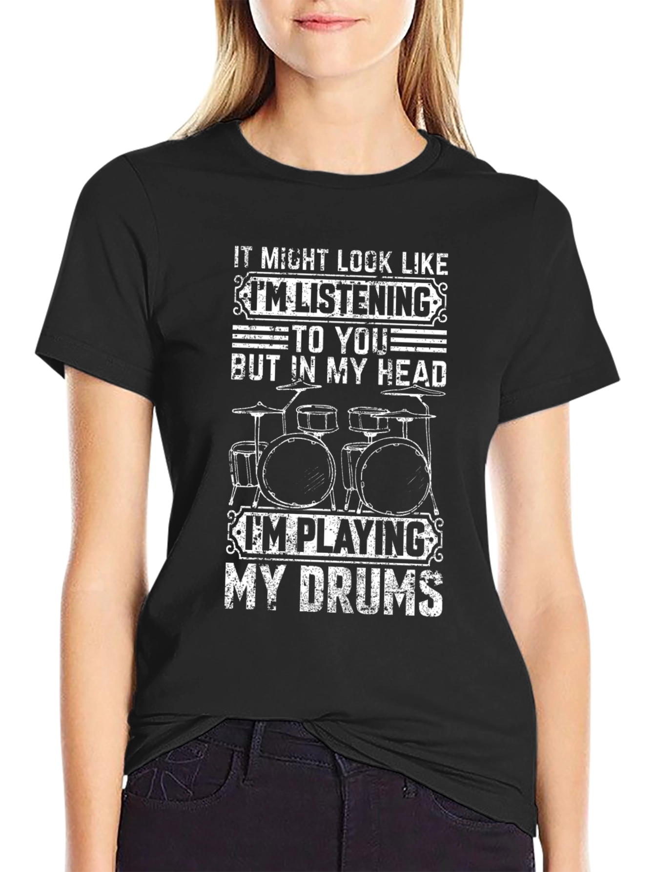 Black Drummer T-Shirt: I'm Playing My Drums in My Head! view 2