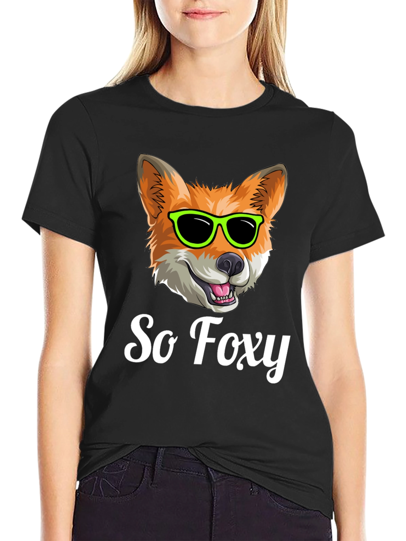 Black So Foxy T-Shirt - Cool Fox with Sunglasses view 2
