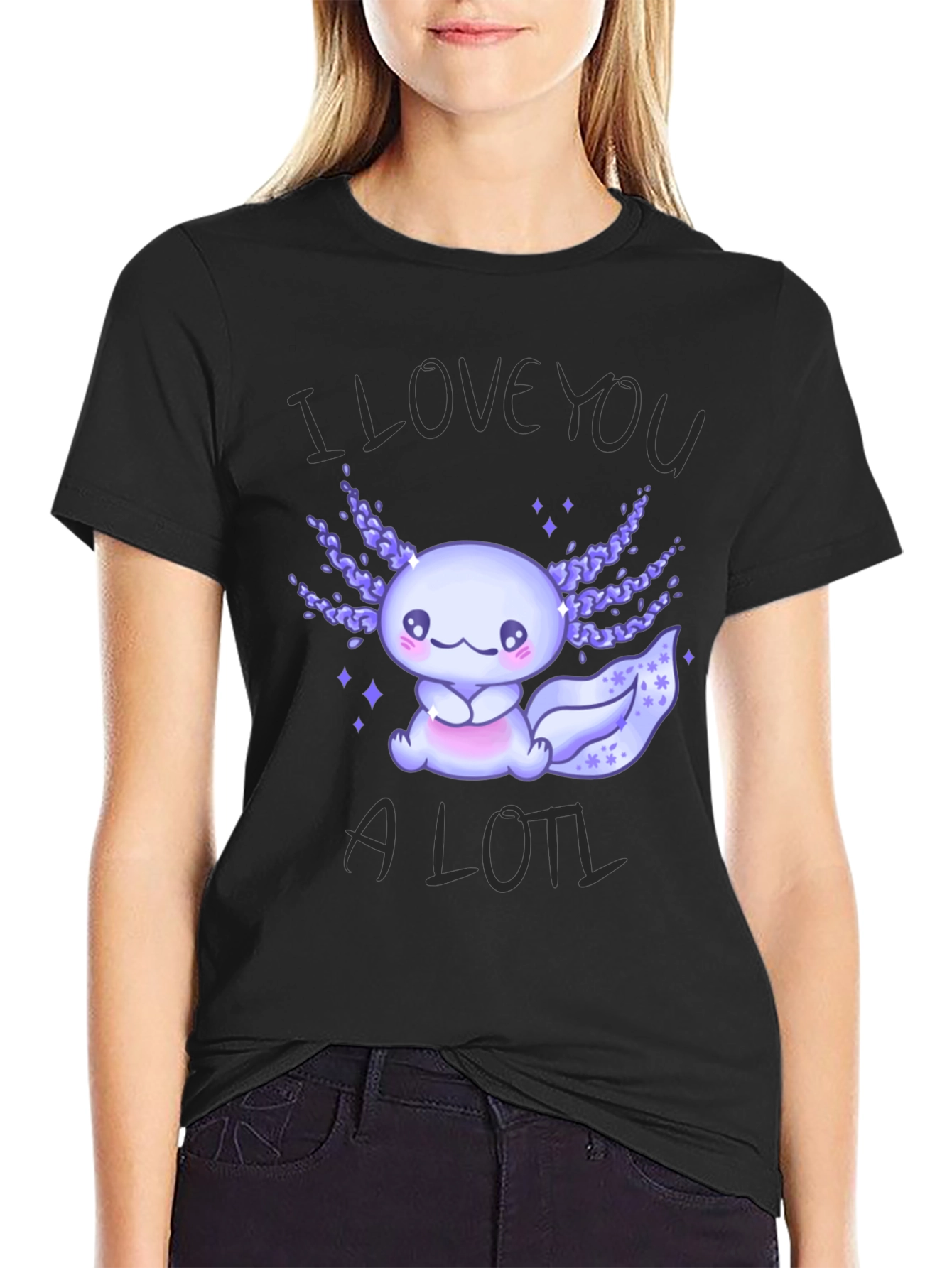 Black Cute Axolotl Graphic T-Shirt - I Love You A Lotl view 2