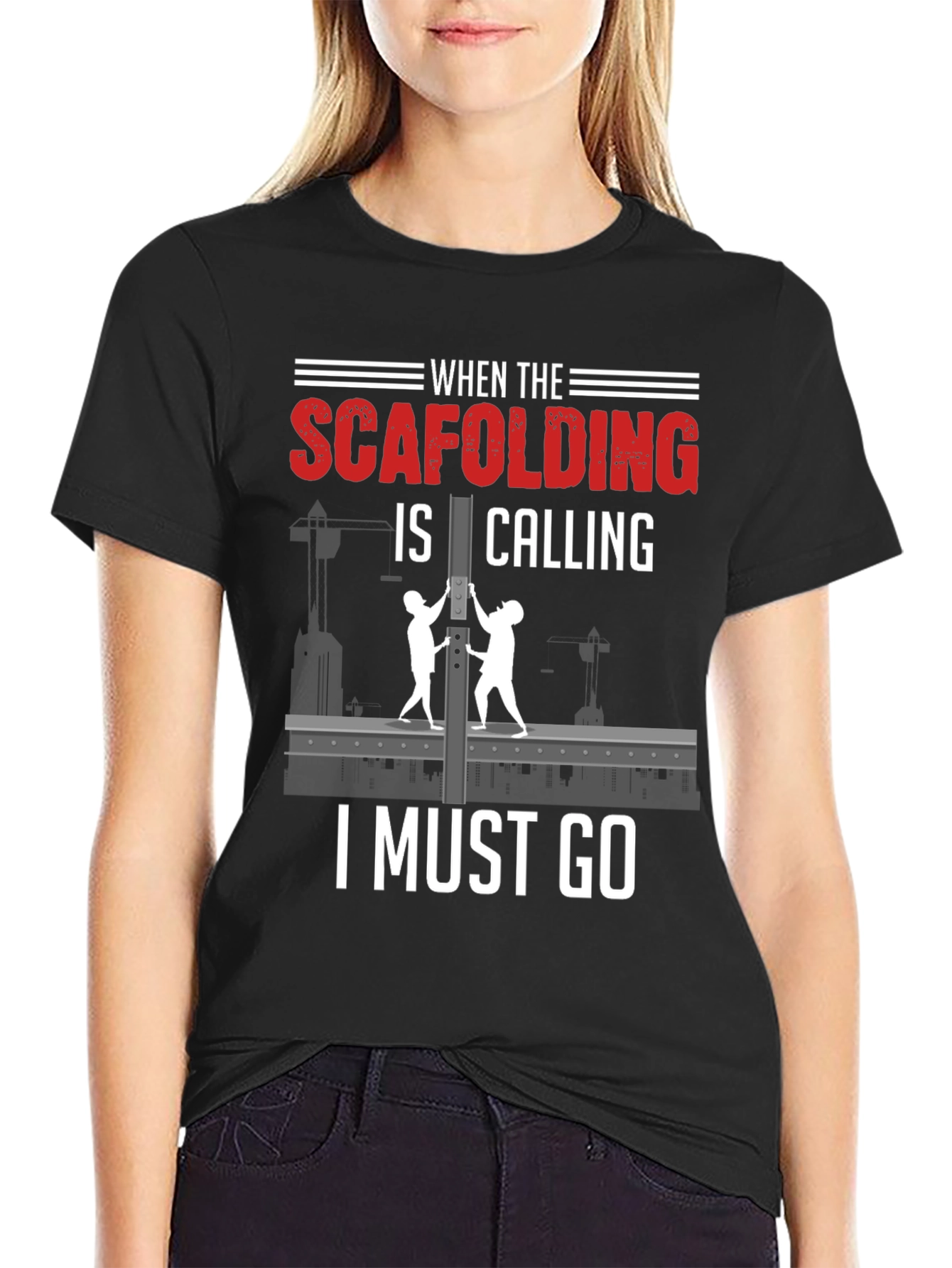 Black Scaffolding Calling T-Shirt - Construction Worker Gift view 2