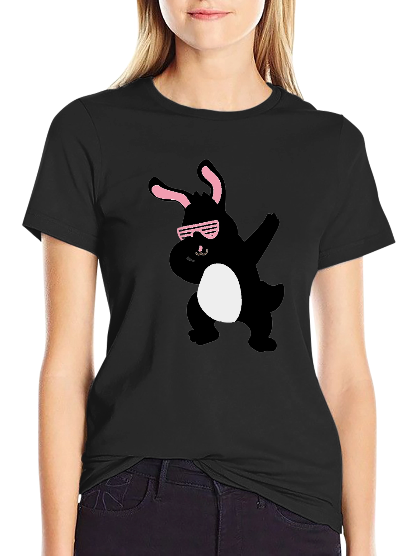 Black Cool Bunny Dab T-Shirt - Black Cotton Tee view 2