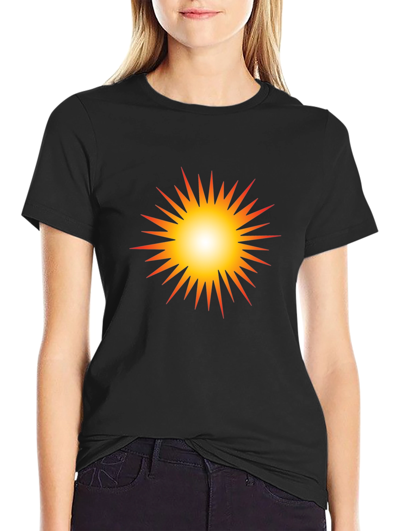 Black Radiant Sunburst Graphic Black T-Shirt view 2