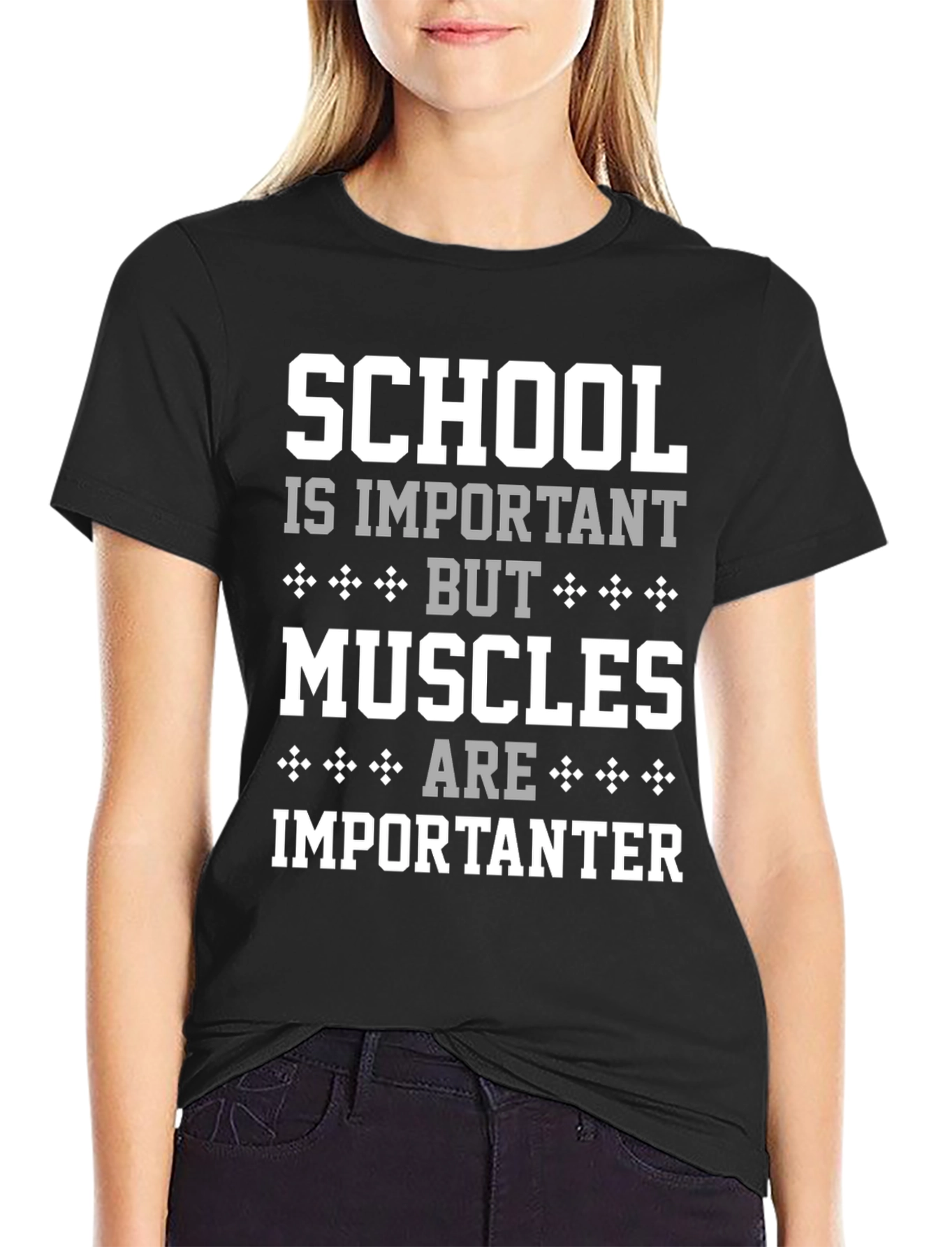 Black Funny School vs Muscles T-Shirt view 2