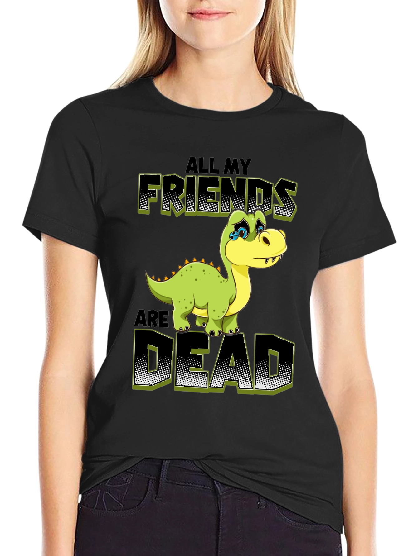 Black Sad Dinosaur Graphic Tee - All My Friends Are Dead T-Shirt view 2