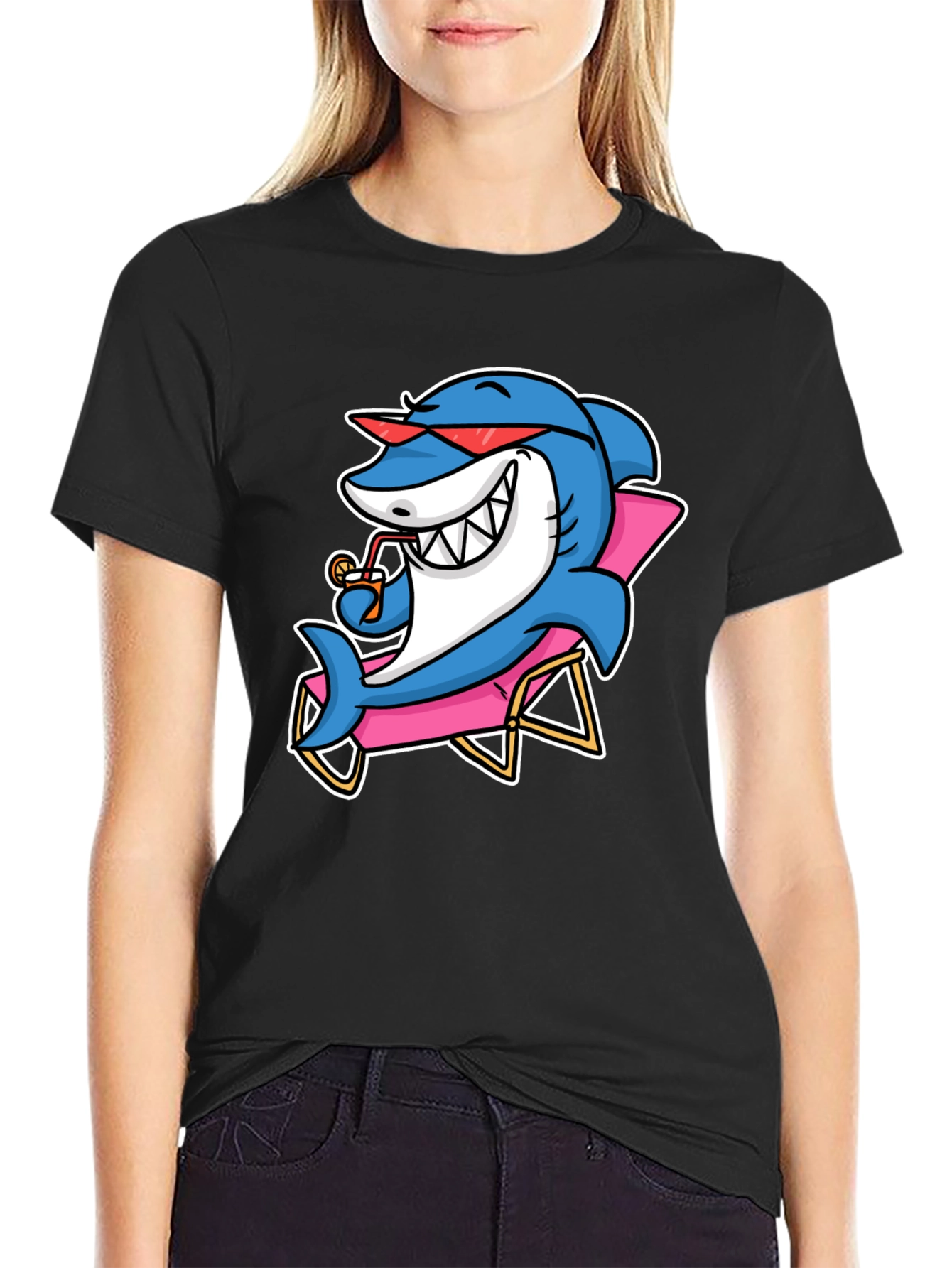 Black Relaxed Shark T-Shirt - Vacation Mode! view 2