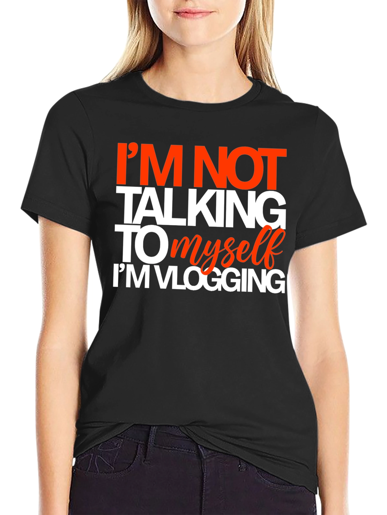 Black Funny Vlogging T-Shirt - I'm Not Talking To Myself view 2