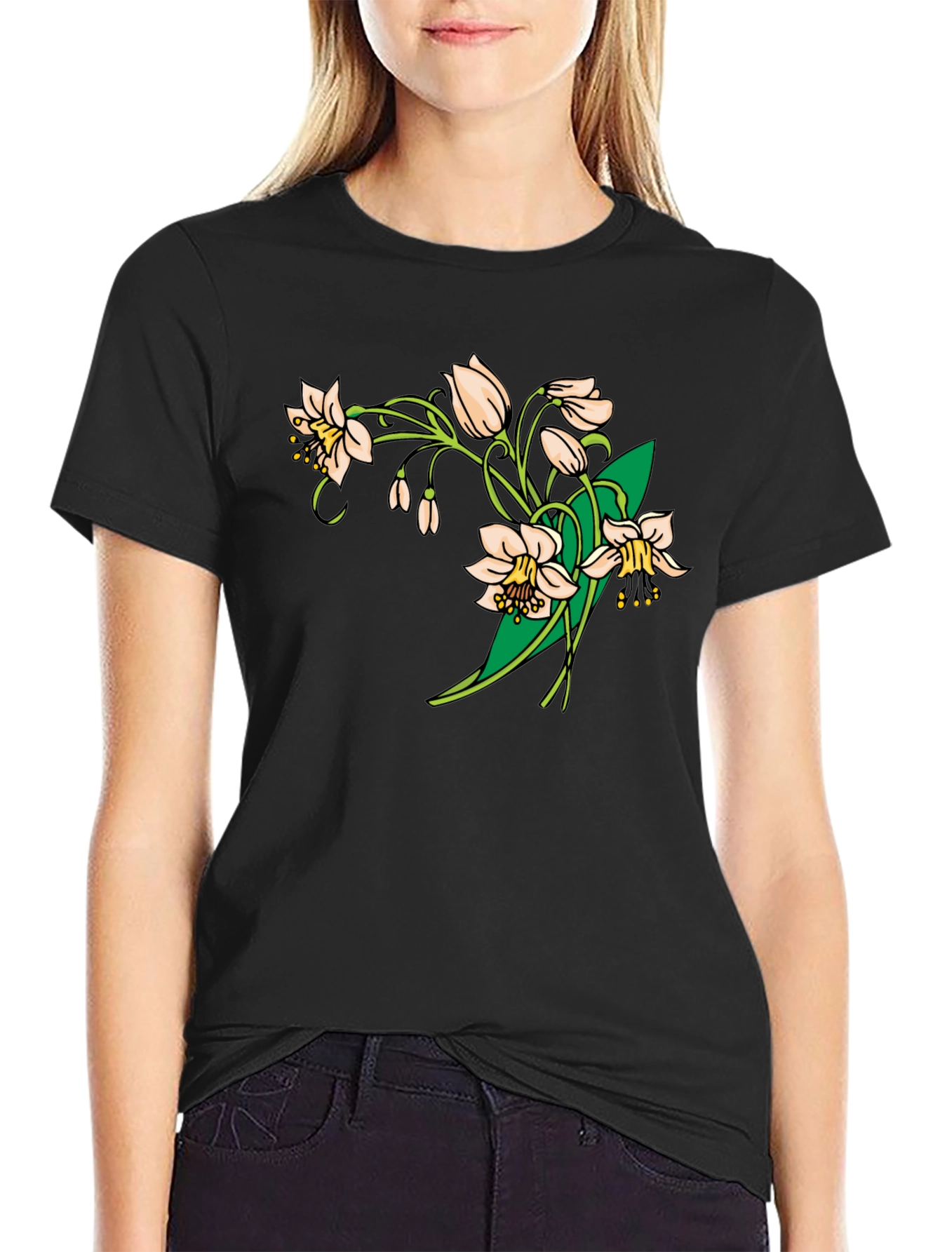 Black Floral Print Black T-Shirt - Stylish & Comfortable view 2
