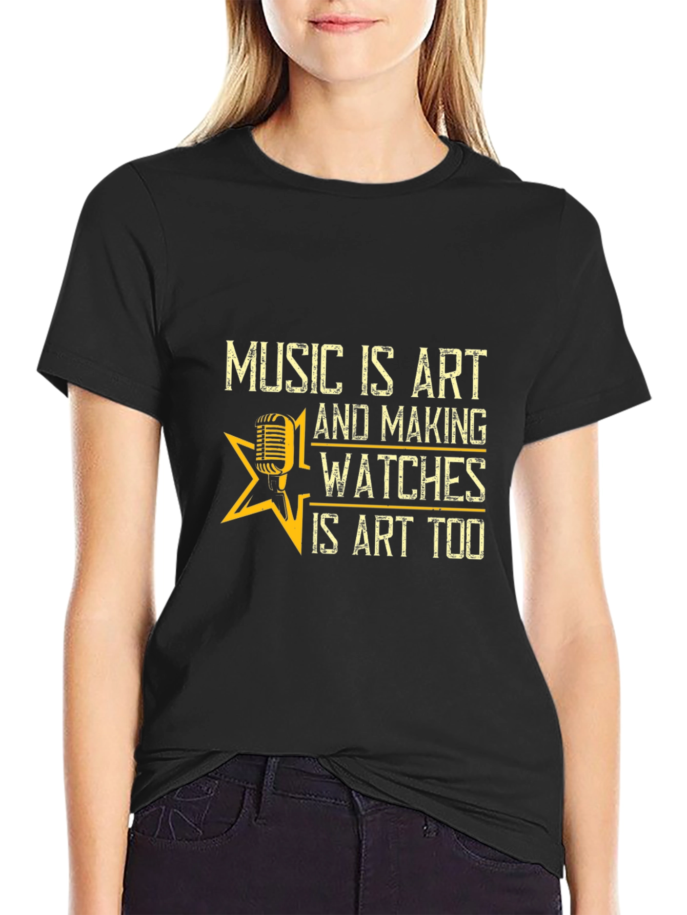Black Music and Watches Art T-Shirt view 2