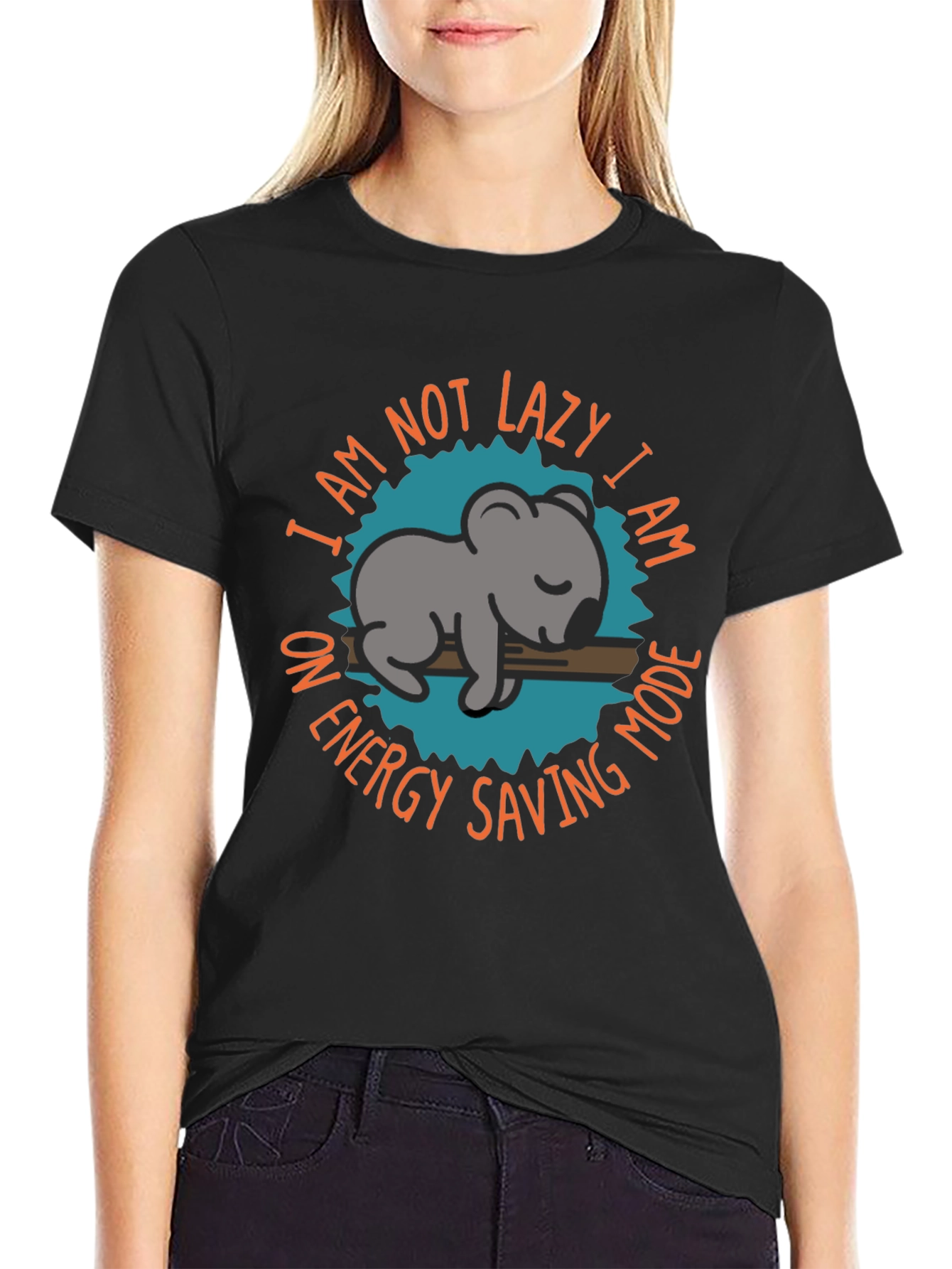Black Energy Saving Mode Koala T-Shirt, Relaxed Fit view 2