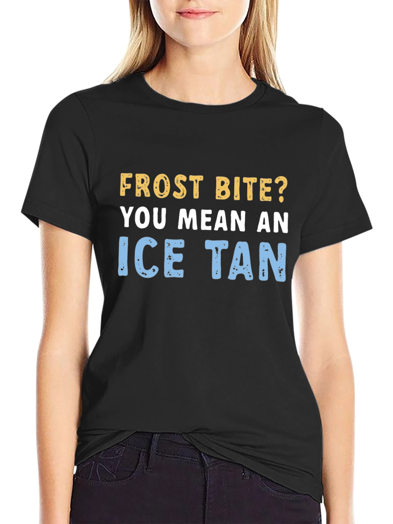 Black Ice Tan Frostbite T-Shirt - Unique Winter Humor Tee view 2