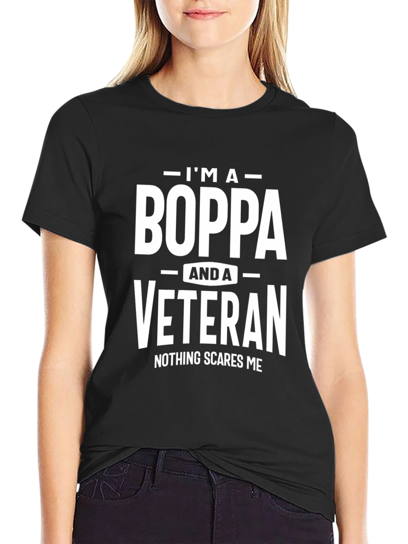 Black I'm a Boppa Veteran T-Shirt view 2