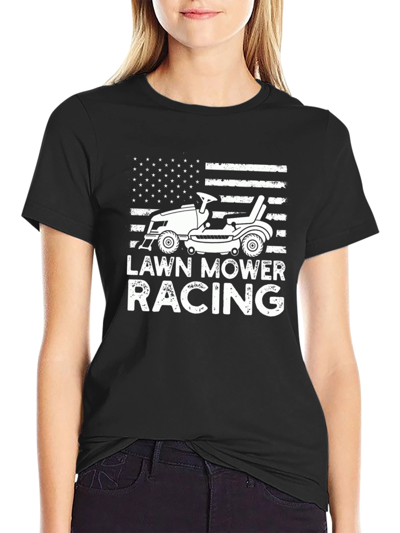 Black Lawn Mower Racing T-Shirt view 2