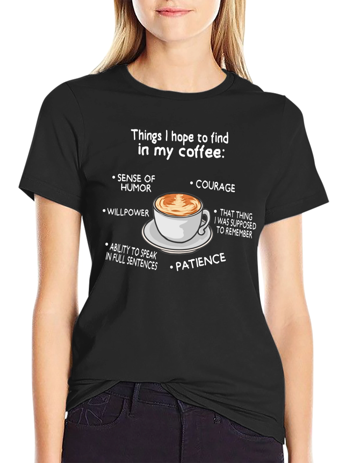 Black Humorous Coffee Wish List T-Shirt view 2