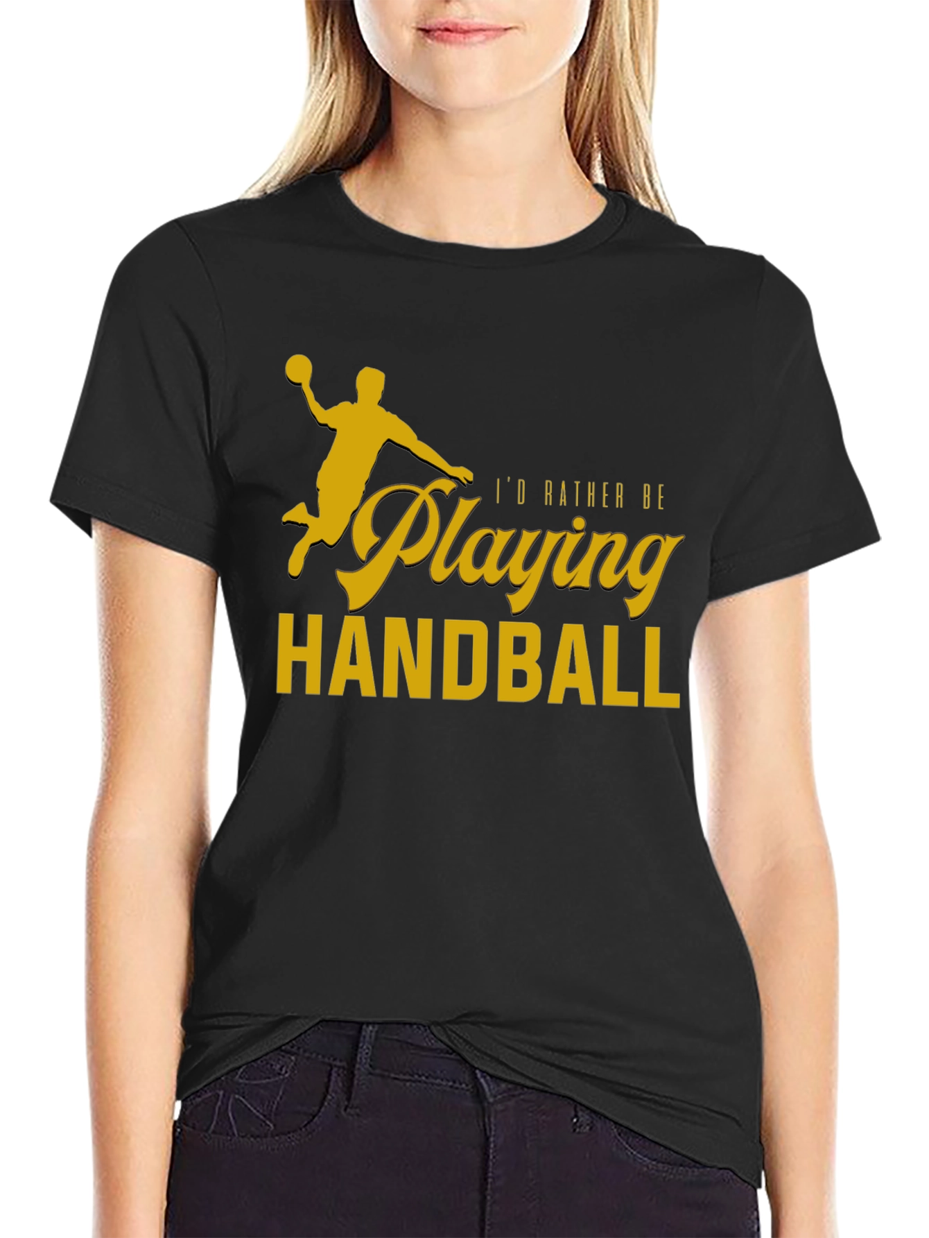 Black Handball Player T-Shirt - "I'd Rather Be Playing Handball" view 2