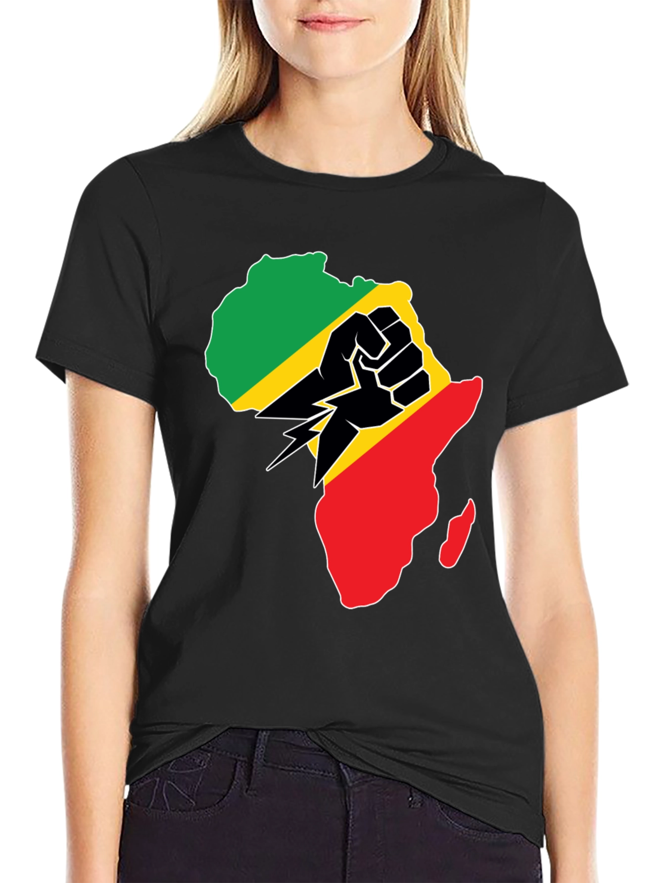 Black African Continent Graphic Black T-Shirt view 2