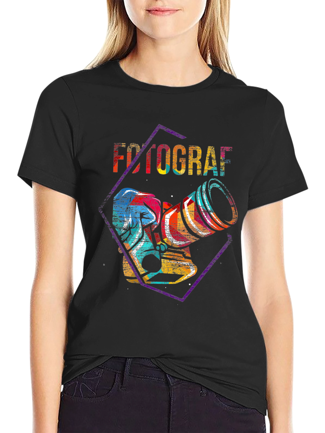 Black Colorful Photographer T-Shirt - Premium Graphic Tee view 2