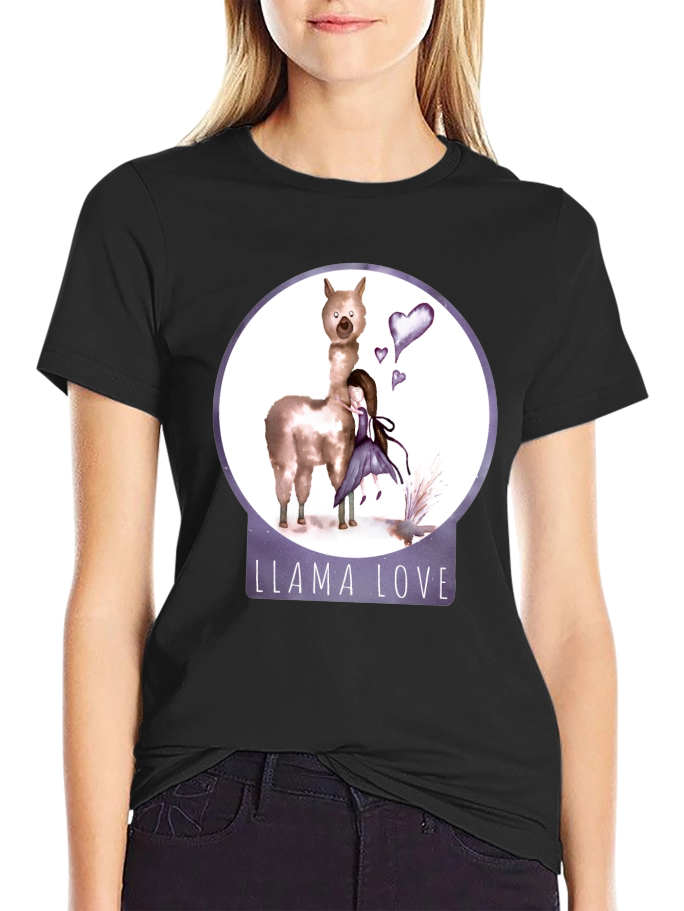 Black Llama Love Graphic T-Shirt, Cute Animal Tee view 2