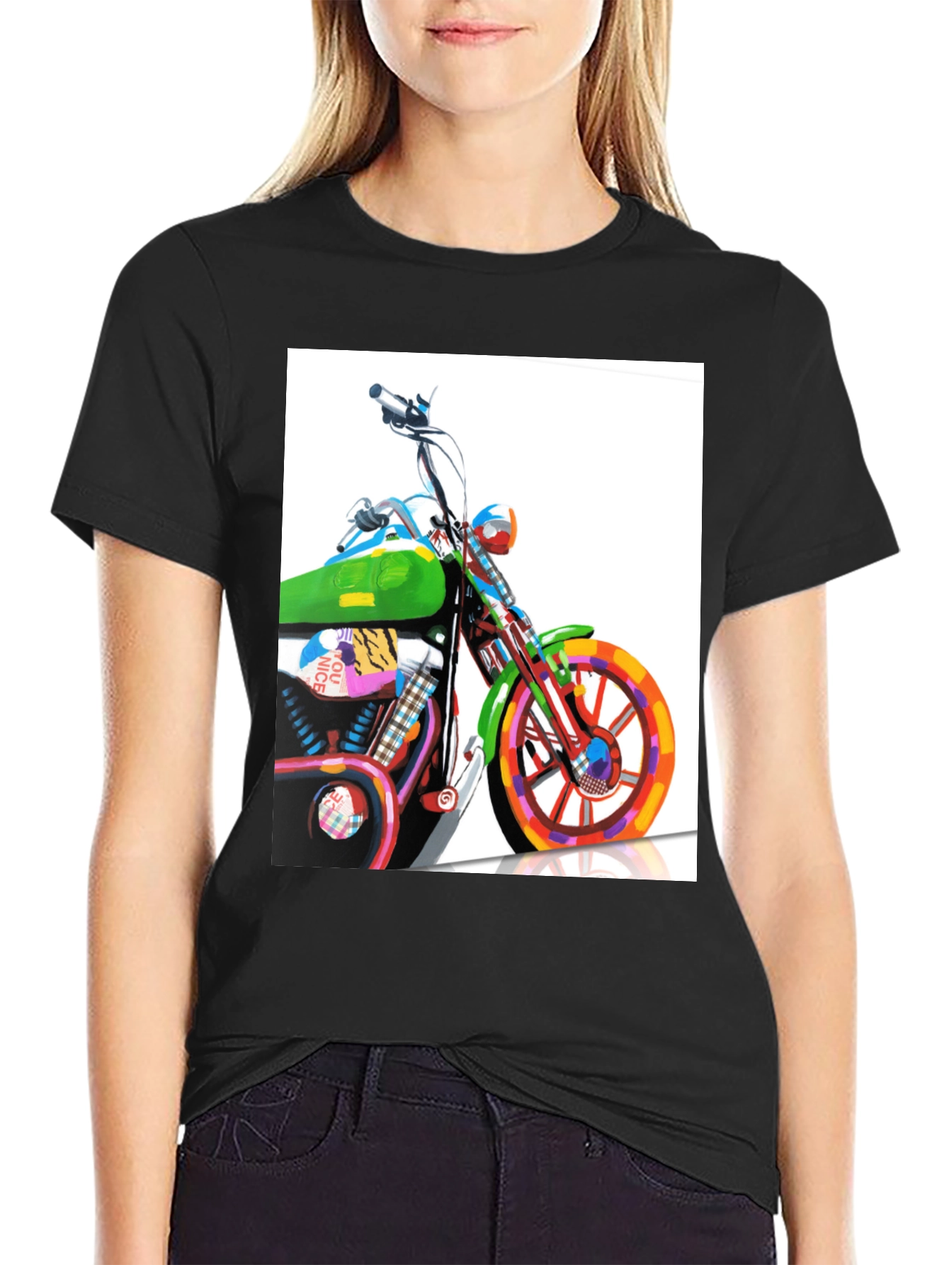 Black Motorcycle Graphic Tee - Artistic Biker T-Shirt view 2