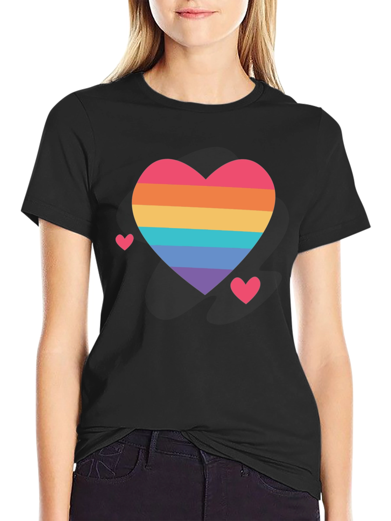 Black Rainbow Heart Pride T-Shirt - Soft Cotton Comfort view 2