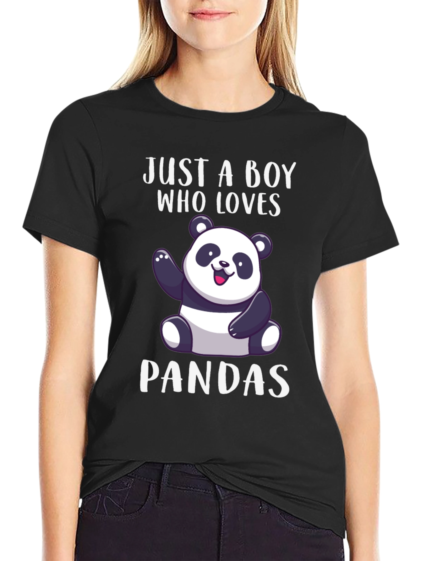 Black Just a Boy Who Loves Pandas T-Shirt view 2