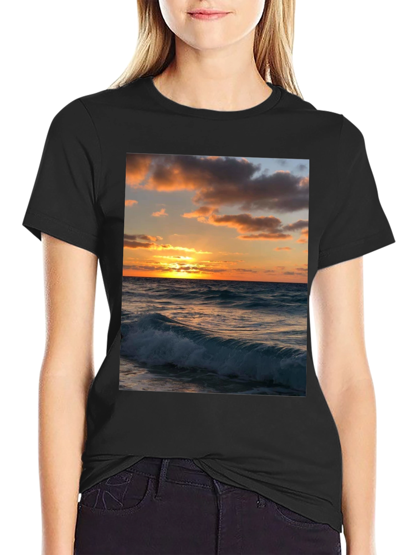 Black Sunset Wave Graphic Tee - Black view 2