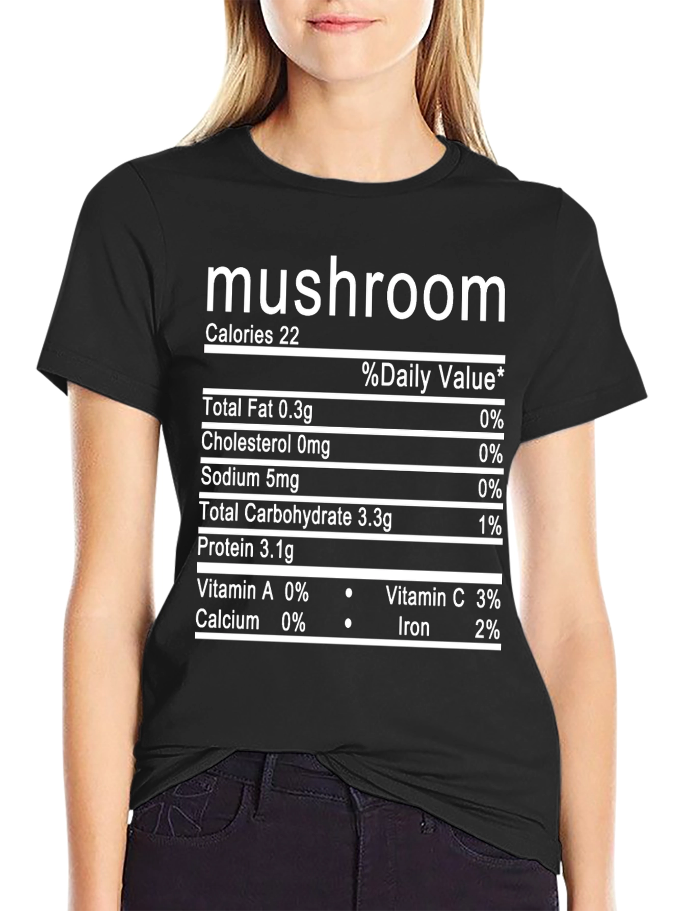 Black Mushroom Nutrition Facts Graphic Tee view 2