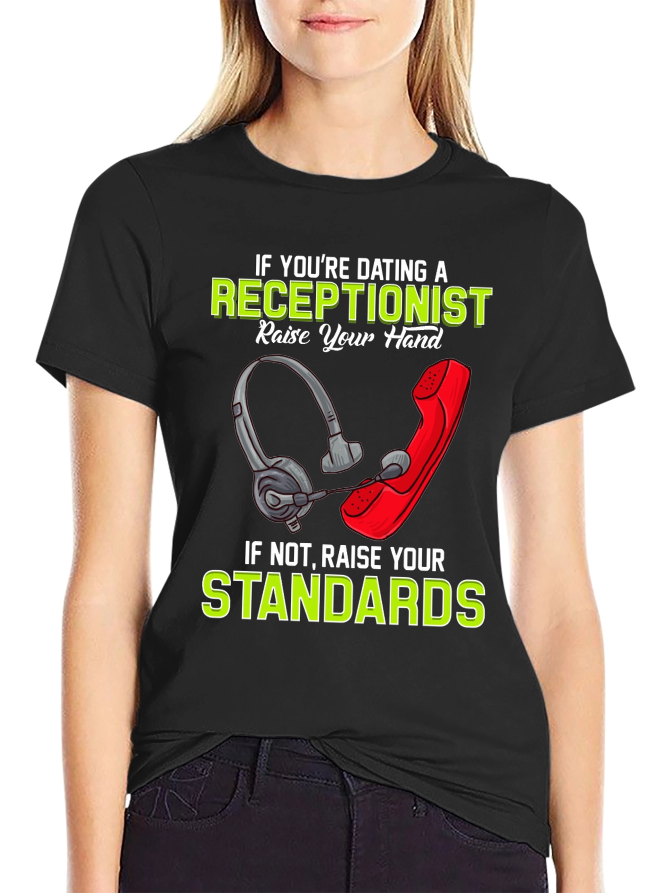 Black Receptionist Humor T-Shirt: Dating Standards Graphic Tee view 2
