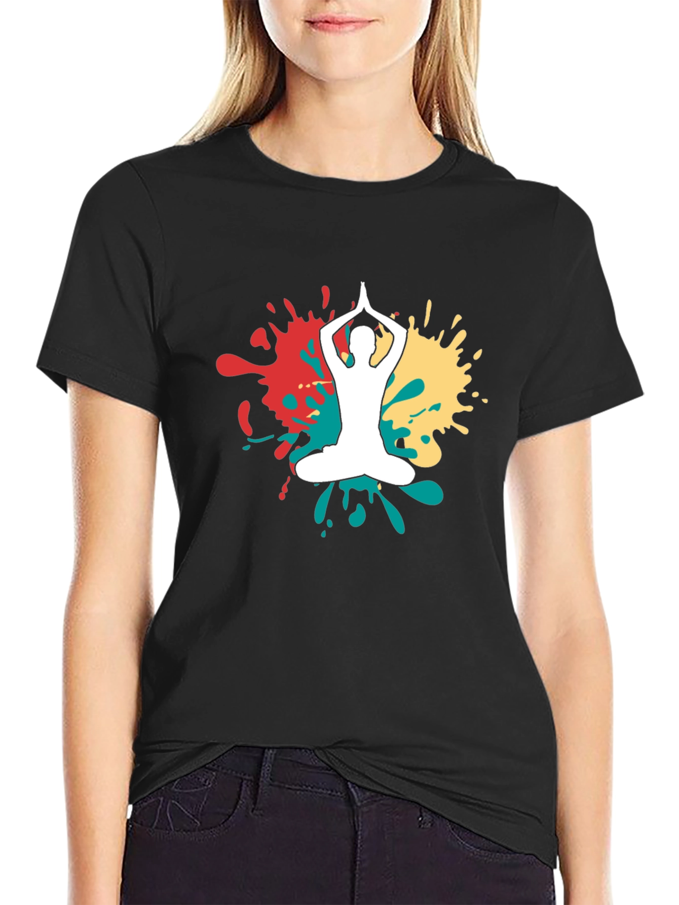 Black Yoga Pose T-Shirt - Relaxed Fit, Unique Design view 2