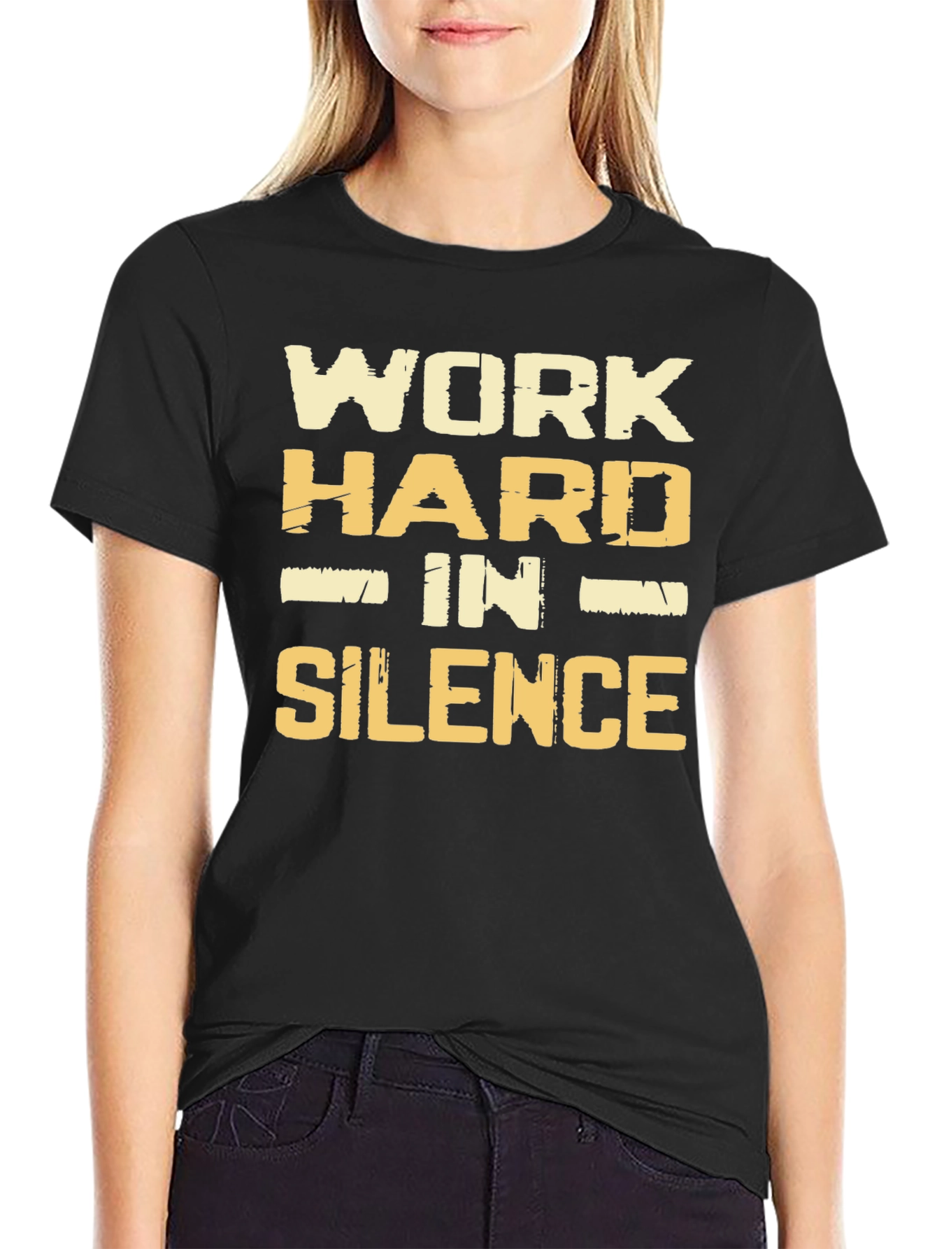 Black Work Hard In Silence Graphic T-Shirt view 2