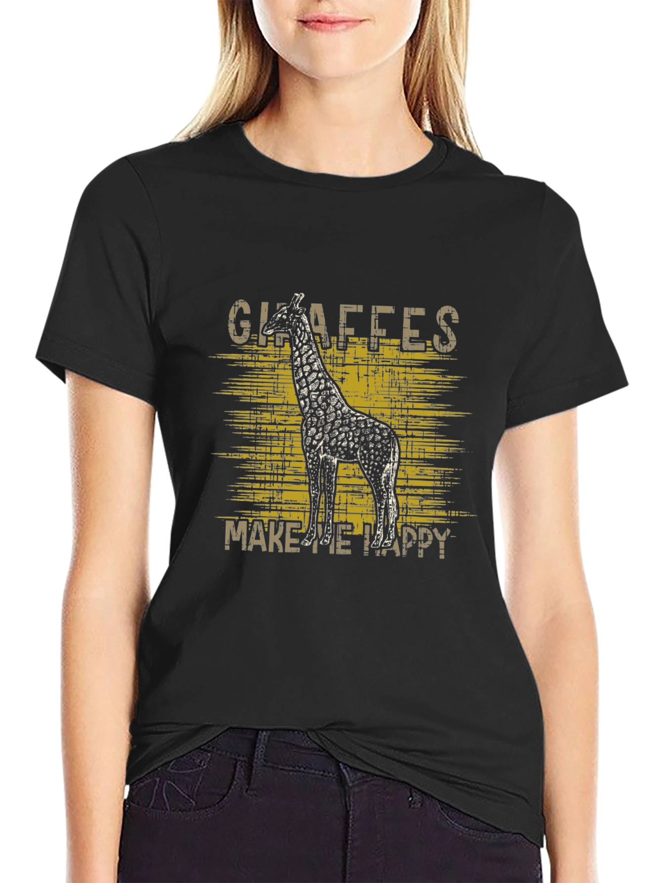 Black Giraffe Graphic Tee - Makes Me Happy - Black T-Shirt view 2
