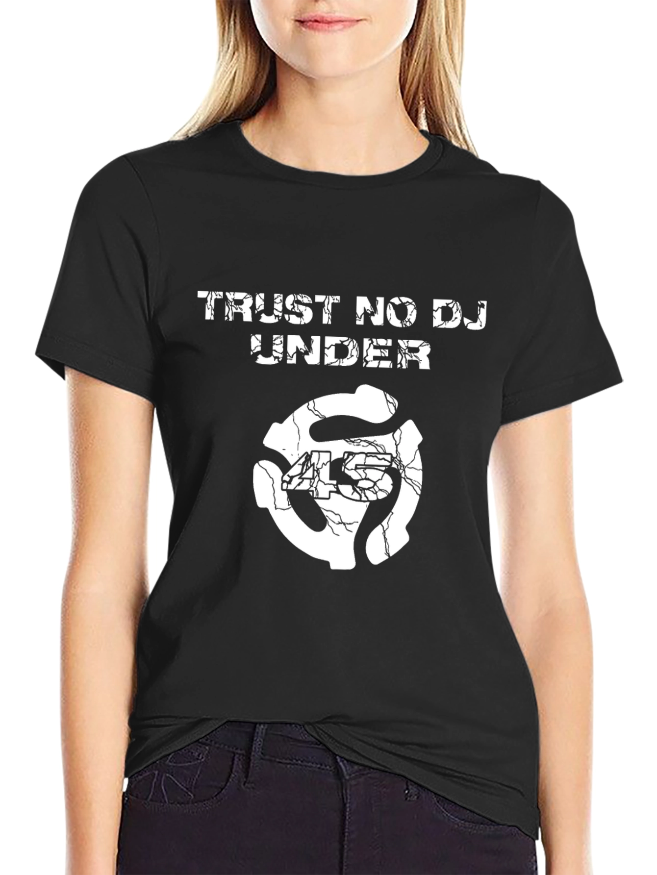 Black Trust No DJ Under Black Graphic T-Shirt view 2