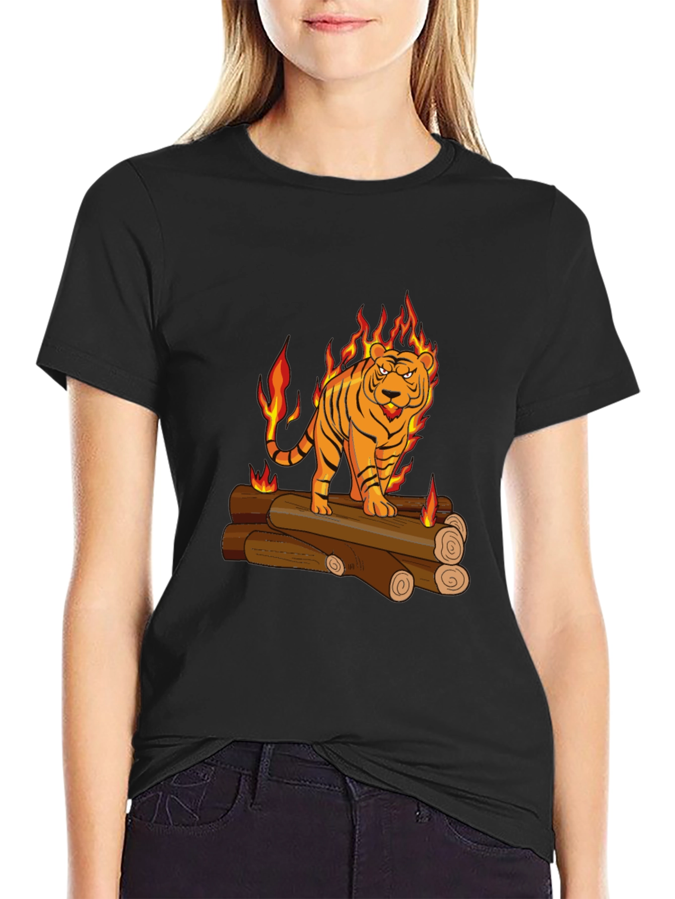Black Fiery Tiger Graphic Tee - Black view 2