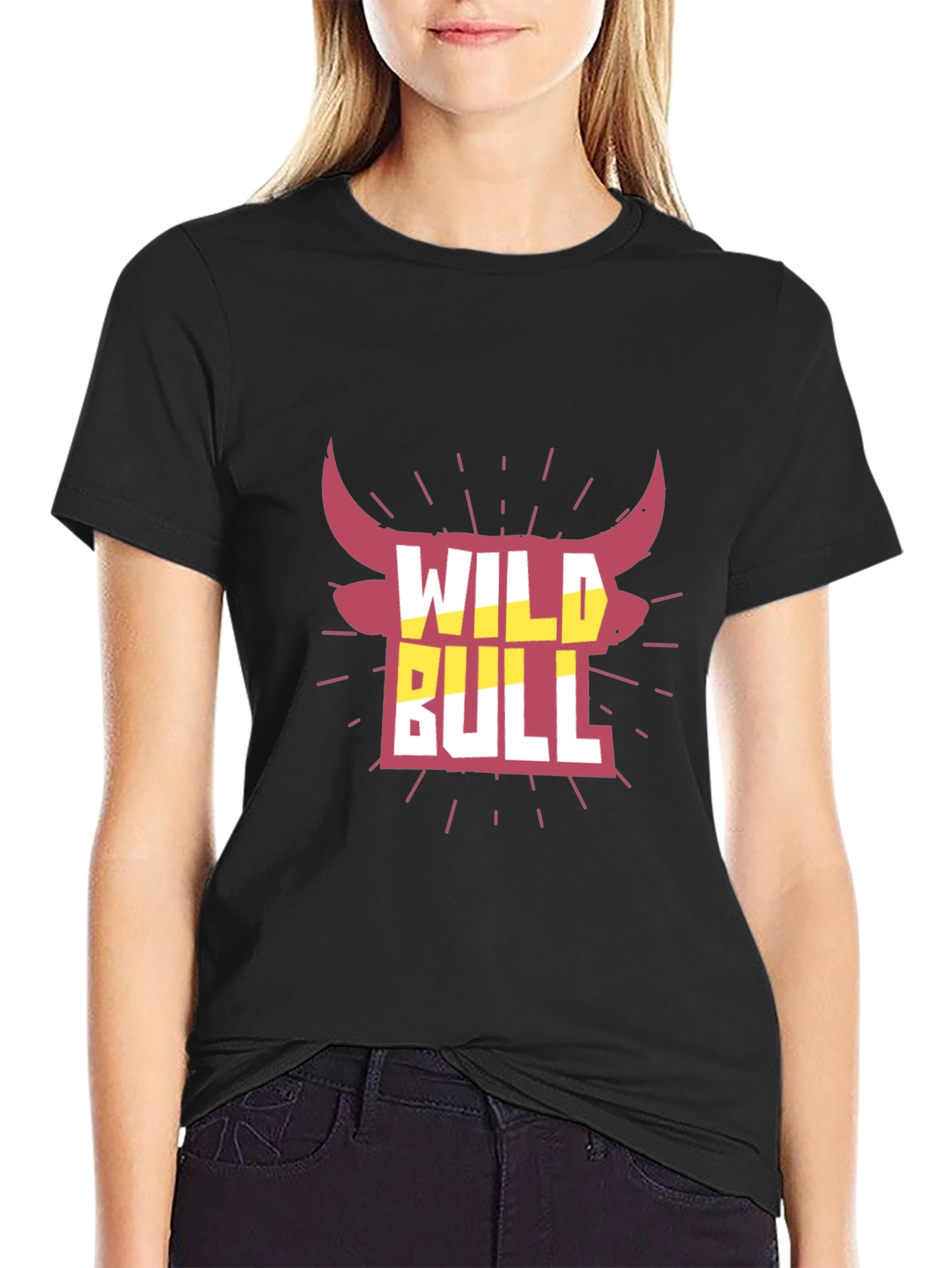 Black Wild Bull Graphic Tee - Black Crew Neck T-Shirt view 2
