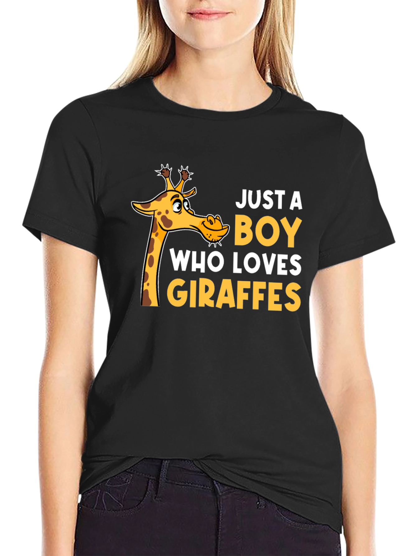 Black Just a Boy Who Loves Giraffes T-Shirt - Black view 2