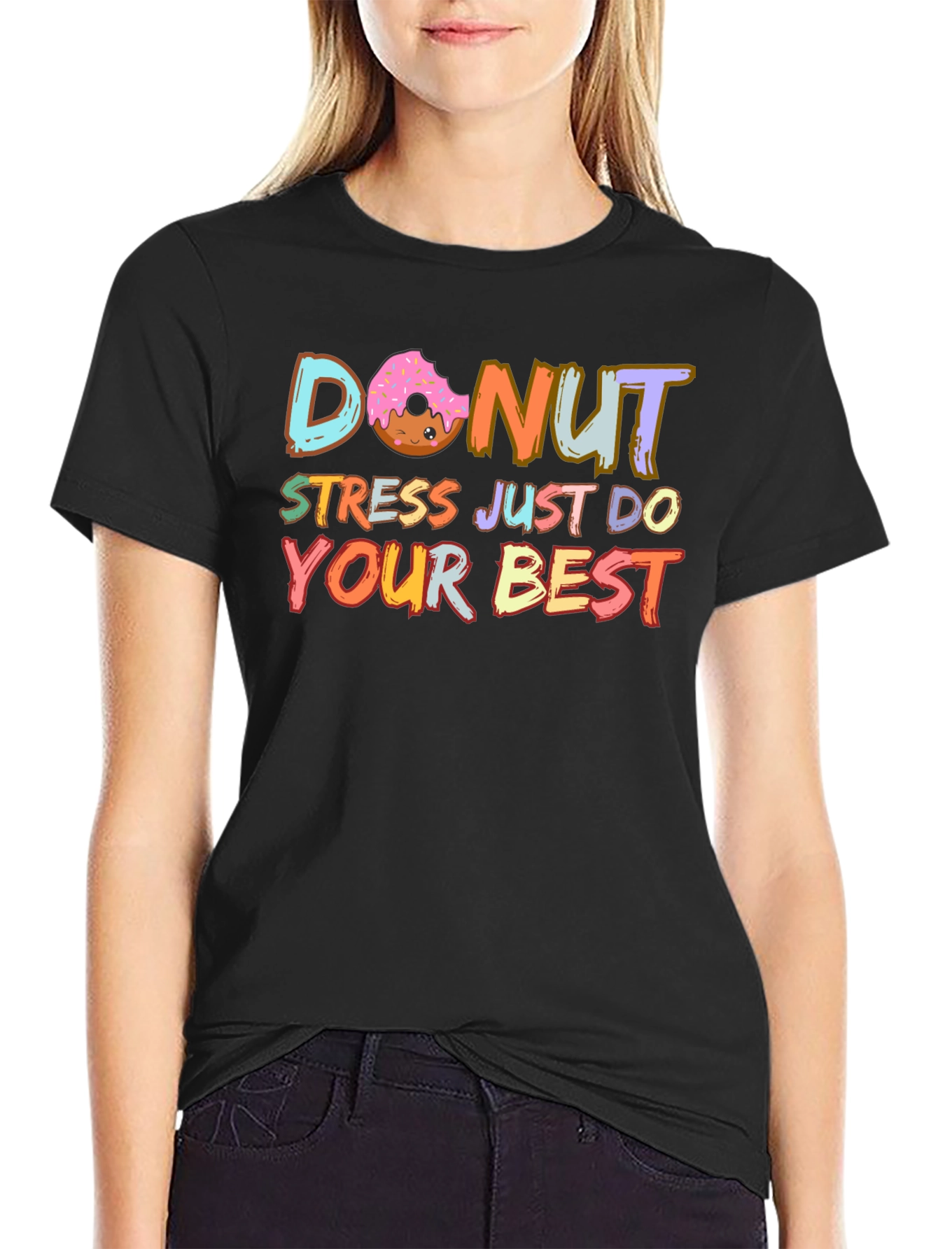 Black Donut Stress Just Do Your Best T-Shirt view 2