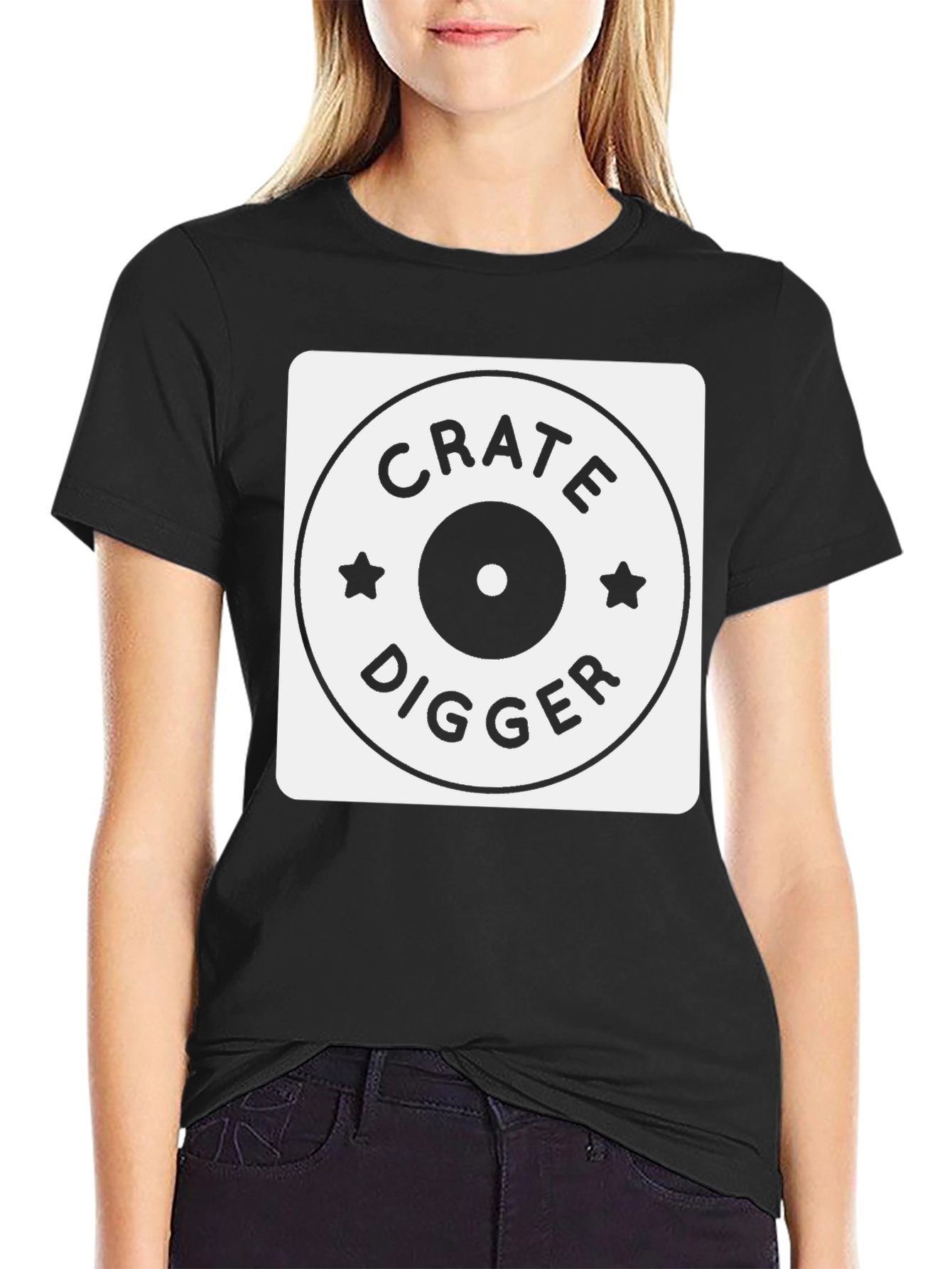 Black Crate Digger T-Shirt - DJ Record Collector Apparel view 2