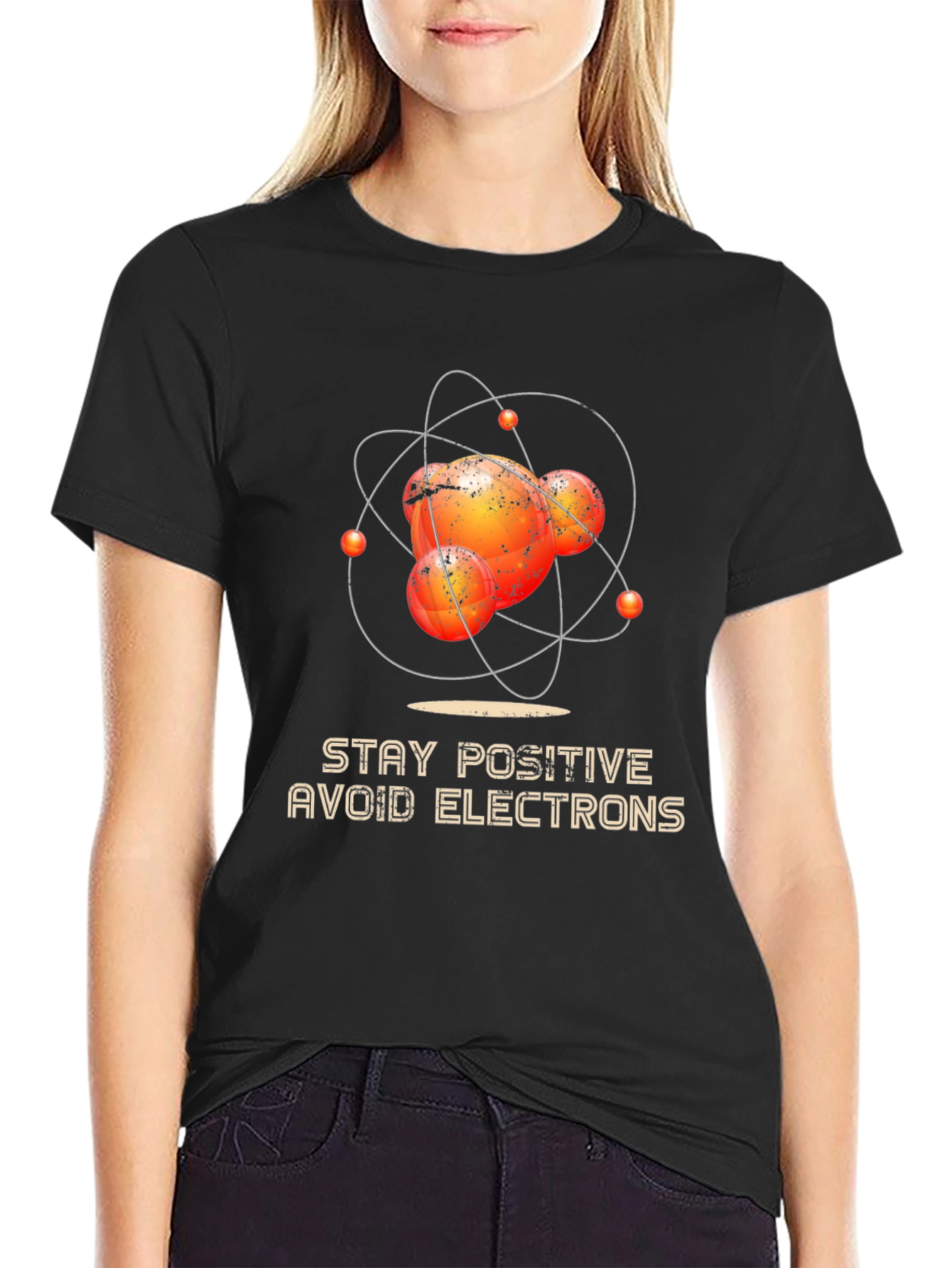 Black Stay Positive Avoid Electrons Graphic Tee view 2