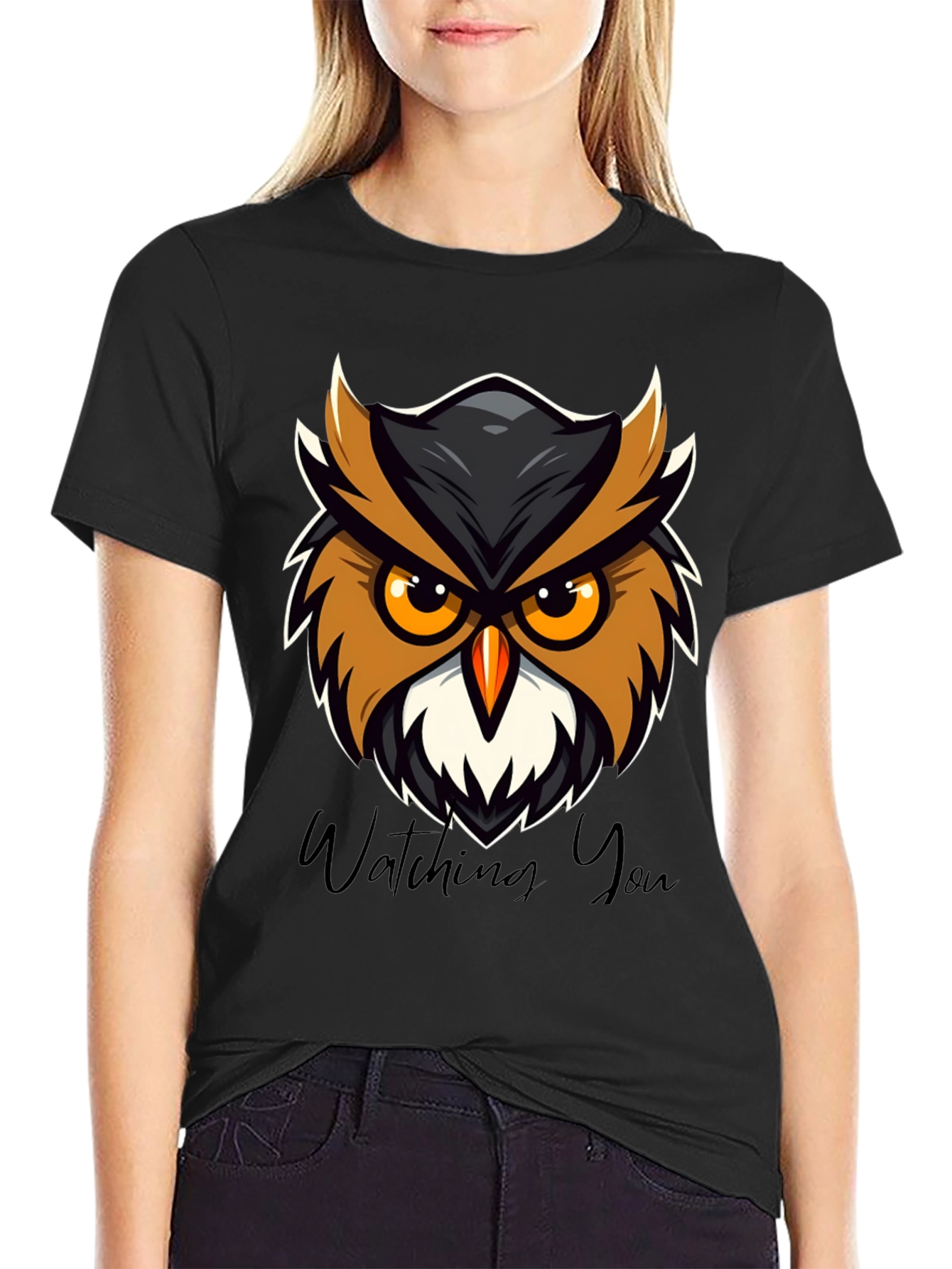 Black Men's Black Owl Graphic Tee - Watching You Design view 2