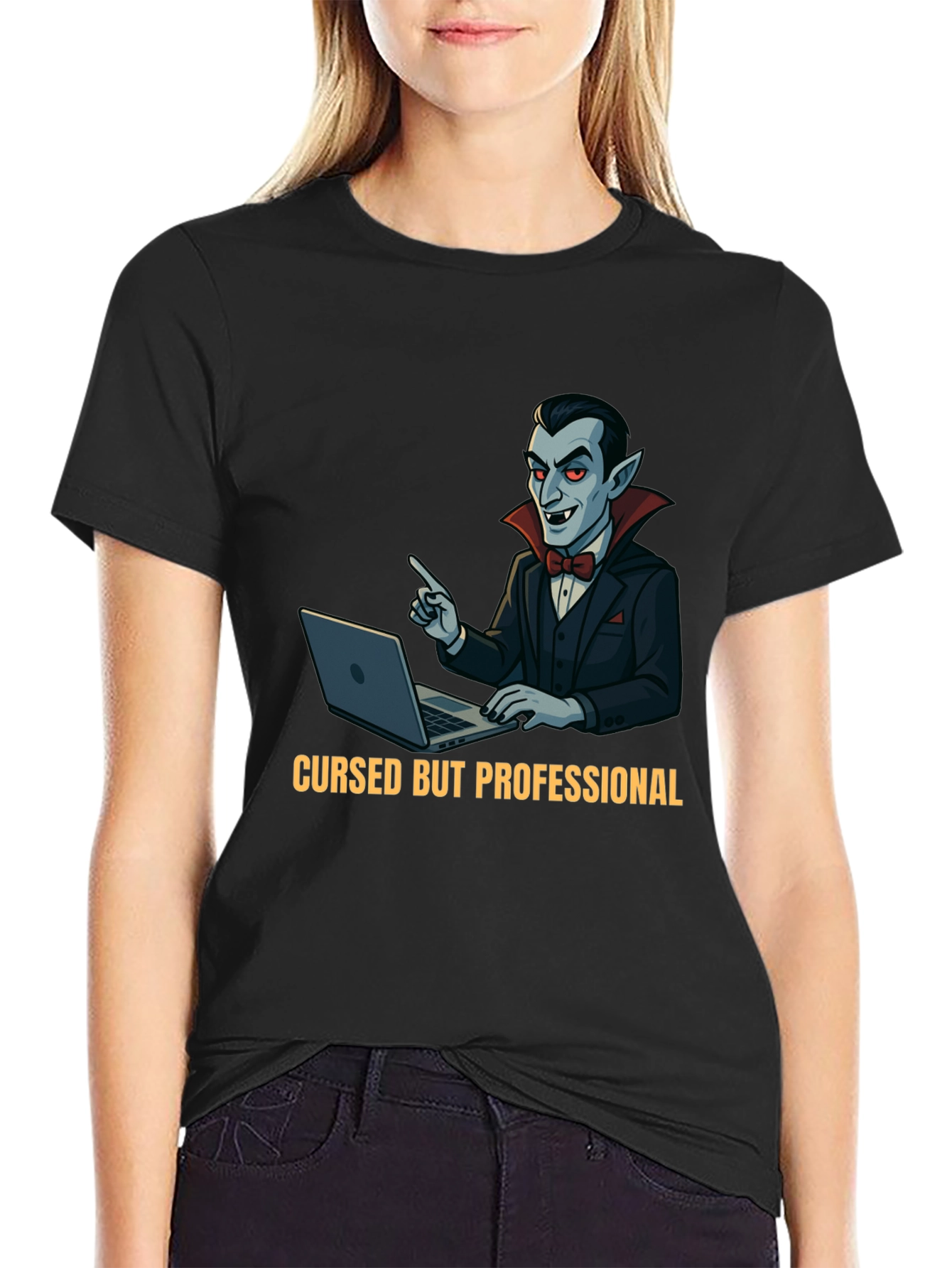 Black Cursed But Professional Vampire T-Shirt view 2