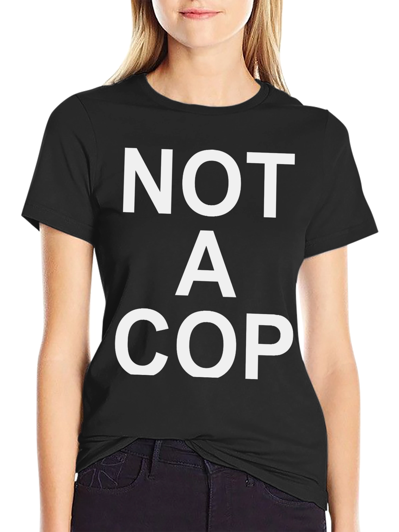 Black NOT A COP Graphic T-Shirt - Black Cotton Tee view 2