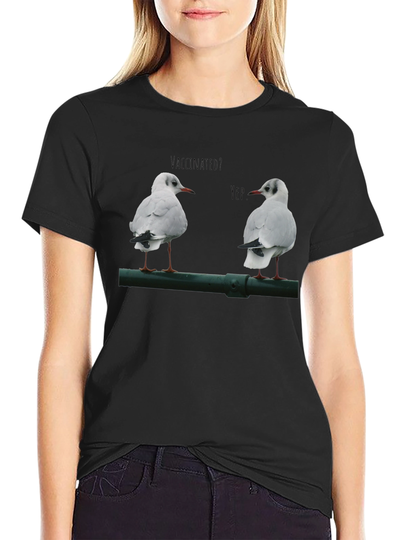 Black Vaccinated Seagulls Graphic T-Shirt view 2
