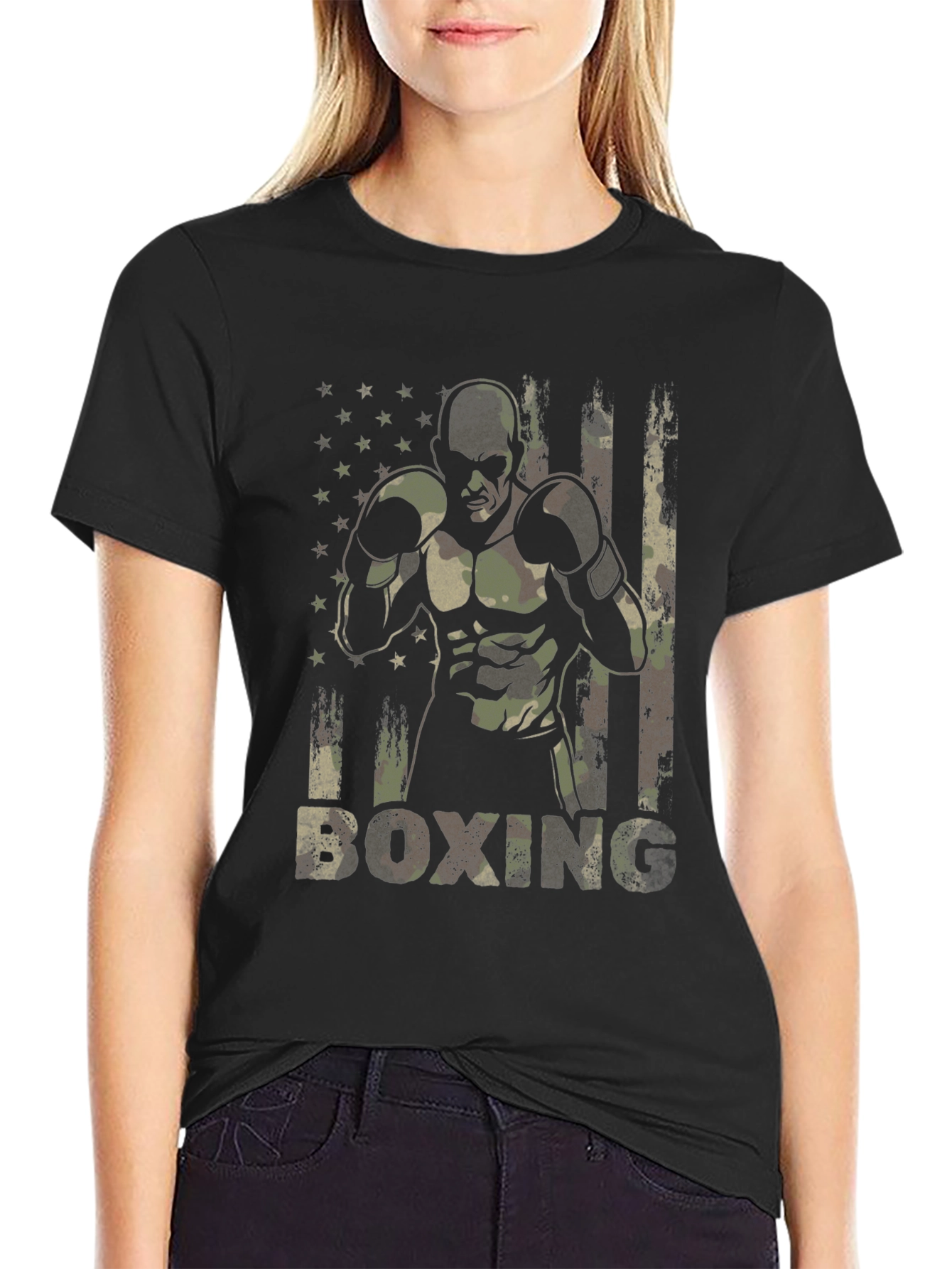 Black Military Boxing Camo T-Shirt view 2