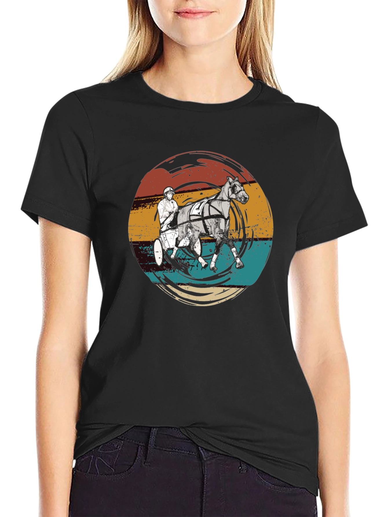 Black Retro Horse Racing Graphic T-Shirt view 2