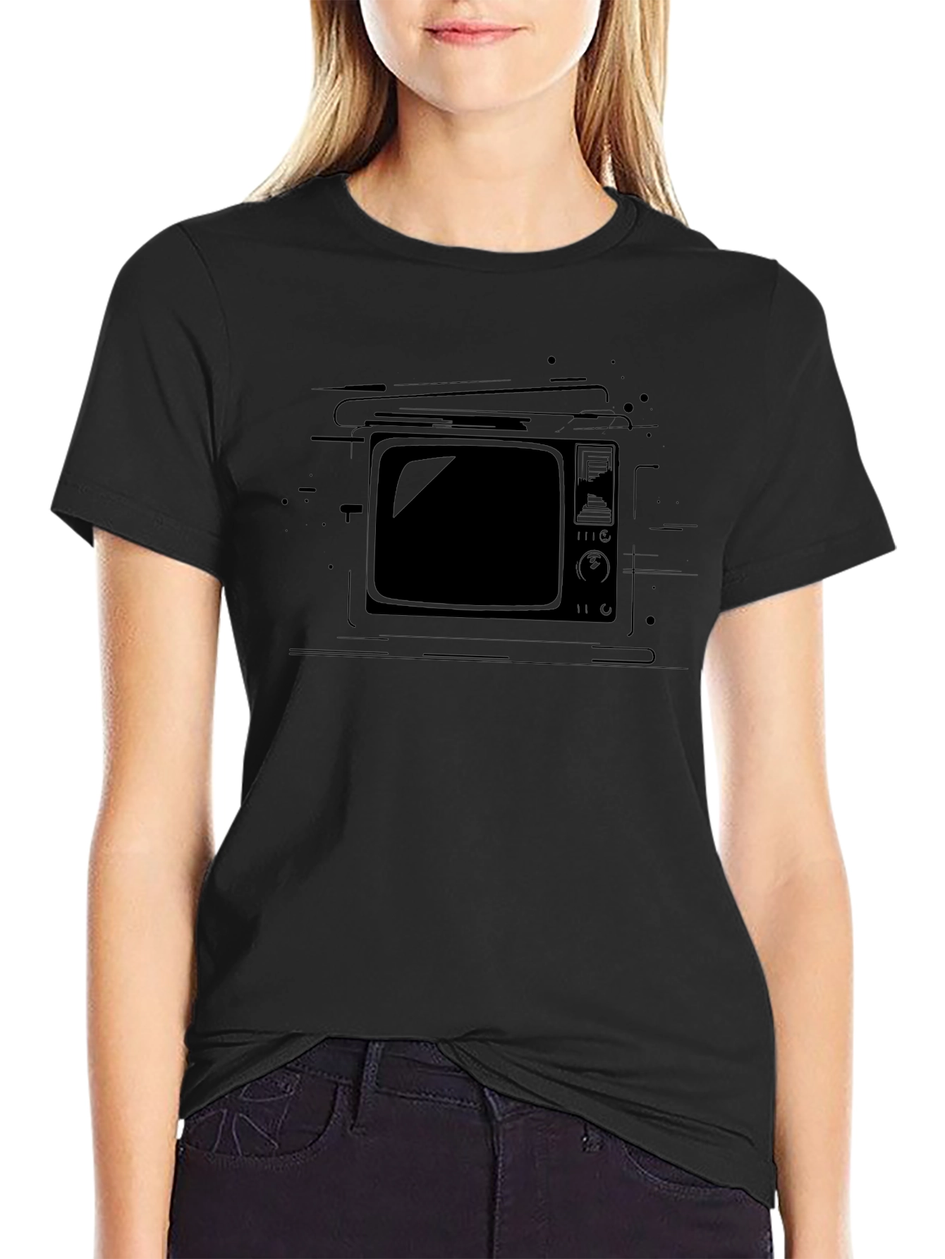 Black Retro TV Graphic Tee - Black view 2